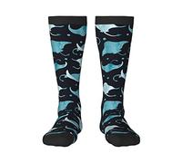 Buytruew Chaussettes fantaisie unisexes pour homme et femme Motif raie manta et poisson, 2 Noir, taille unique