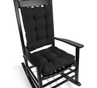 BUYUE Ensemble de coussins de chaise à bascule, coussin de dossier en lin et coussin d'assise avec attaches, coussins de chaise antidérapants pour personnes âgées assises, noir