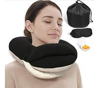 BUYUE Oreillers de voyage pour avions, soutien de la tête à 360° pour un long vol, doux pour la peau et respirant, kit avec masque contour des yeux 3D, bouchons d'oreilles et sac de rangement (adulte