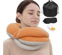 BUYUE Oreillers de voyage pour avions, support de tête à 360 ° pour les longs vols, agréables au toucher et respirants, kit avec masque profilé 3D, bouchons d'oreille