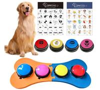 BUYVIKAY Lot de 4 boutons de communication pour chien avec 50 autocollants, pour entraîner votre chien à dire, boutons pour animaux de compagnie avec tapis et autocollants