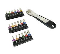 BuyWeek 19 pièces S2 Micro clé à cliquet jeu d'embouts de tournevis, ensemble d'embouts multiples avec clé à cliquet hexagonale plate Phillips Torx 36 dents