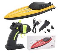 BuyW ateau Télécommandé, 2,4 GHz 4 Canaux Double Moteur Bateau RC 30 Km/H Haute Vitesse Étanche pour Enfants de Plus 14 Ans et Adultes (Jaune)