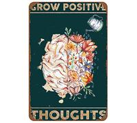 Buywell Panneau en métal amusant avec cerveau et fleur - Pour croître les pensées positives - Style vintage - Décoration d'intérieur - Affiche murale - 20,3 x 30,5 cm