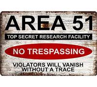 Buywell Plaque en métal vintage « Area 51 » - Inscription « No Trespassing » - Plaque en métal vintage pour bar, club de musique - Décoration murale - 14 x 20 cm
