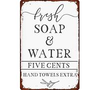 Buywell Plaque en métal vintage avec savon frais et eau « Five Cents Hand Towels » - Plaque en métal vintage - Décoration de maison, bar, boutique, café, cadeau 14 x 20 cm