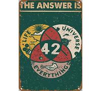 Buywell Poster 42 The Answer To Life The Universe And Everything pour amateur de science, décoration murale en étain 20,3 x 30,5 cm