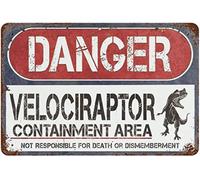 Buywell Poster en métal - Danger Velociraptor - Dinosaure - Pour la maison, la cuisine, le bar, le café - 14 x 20 cm