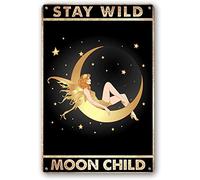 Buywell Poster mural vintage en métal « Stay Wild Moon Child » - Panneau fantaisie vintage en métal - 20,3 x 30,5 cm