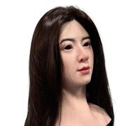 buyzg Masque de tête de femme réaliste en silicone avec perruque, masque de maquillage intégral fait main pour travesti, cosplay et Halloween, masque facial humain adulte ultra réaliste