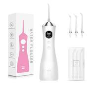 BUZHIWU Hydropulseur dentaire portable sans fil avec 300 ml rechargeable avec type C, IPX7 étanche pour adultes avec 3 modes d'intensité et 3 embouts de fil dentaire
