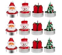 BUZIFU 12 PCS Bougies Chauffe-Plat de Noël, 4 Motifs Bougies Noel Bougiés Sapin Mini Decoration Bougie Bonhomme de Neige Coffret Cadeau Bougie Noël Bougié de Nöel Combustion Non Parfumé Déco Noel