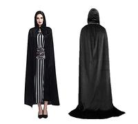 BUZIFU Cape à Capuche Noir Cape de Vampire d'halloween Unisexe Cape de Costume d'halloween Longue Cape Hooded Robe Cape pour Fête Halloween sorcière Diable Vampire Cosplay (Noir,L-150cm)