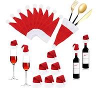 BUZIFU Décoration de Table Noël Lot de 20 Pcs Mini Bonnet Chapeau Père Noël Housse Poche Porte-Couverts Fourchette Cuillère Couvercles de Bonbons Bouteilles de Vin Déco de Noël