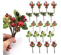 BUZIFU Lot de 20 Pommes de pin artificielles Guirlande Noël de Baie Branches de pin artificielles Baies de Houx Rouges et Pommes de pin Naturelles pour Vacances d'hiver Nouvel an Décoration