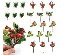 BUZIFU Lot de 21 Pommes de pin artificielles 7 Types Guirlande Noël de Baie Branches de pin artificielles Baies de Houx Rouges et Pommes de pins Naturelles pour Vacances d'hiver Nouvel an Décoration