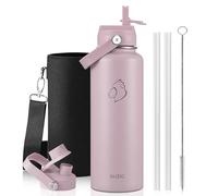 BUZIO Bouteille d'eau isotherme à triple paroi en acier inoxydable (froid pendant 48 heures), anti-fuite, sans BPA, à large goulot avec 2 couvercles, violet