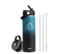 BUZIO Bouteille d'eau Isotherme, Bouteille d'eau Isotherme en Acier Inoxydable 680 ml, Froid Pendant 48H/Chaud Pendant 24H Litre à Double paroi à Paille sans BPA et Bouchon Flexible, Noir et indigo