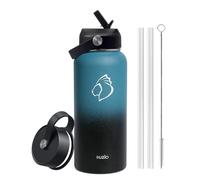 BUZIO Bouteille d'eau Isotherme en Acier Inoxydable, Froid Pendant 48H/Chaud Pendant 24H 946ml Litre à Double paroi à Paille sans BPA et Bouchon Flexible, Noir et indigo