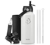 BUZIO Gourde isotherme 1L acier inoxydable, couvercle paille-bec verseur | Gourde métallique avec sangle, garde froid 48h et chaud 24h. Étanche, sans BPA, idéale pour gym, voyage et sport