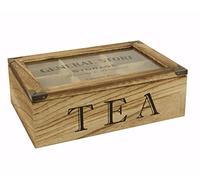 BUZZ Boîte à thé en bois style shabby chic vintage 6 compartiments Couvercle à charnière Transparent