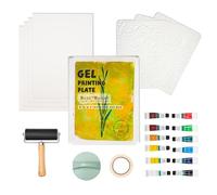 BuzzBright Kit complet de plaques d'impression gel 12,7 x 17,8 cm, brayer, papier de gravure, peinture acrylique et outils essentiels pour art mixte et monopintage