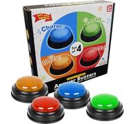 Buzzer de réponse rapide - 9 x 9 cm - Grandes touches sonores pour quizze, touches de parole amusantes avec 4 sons personnalisés - Pour les soirées de jeux en famille, les jeux en classe