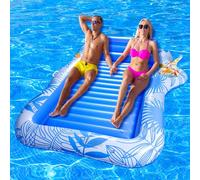 BuzzoXerex Matelas Gonflable Piscine, Double Grand Hamac à Eau Flotteur de Piscine Adulte pour Bain de Soleil avec Appui-tête et Support de Seau à Glace pour Piscine été Plage (Bleu)