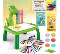 BuzzoXerex Projecteur Dessin Enfants, 48 Pièces Tableau Dessin Projection Enfants Set avec 48 Motifs, Carnet de Croquis, Carnet d'autocollants, Crayons de Couleur pour Enfants 3-10 Ans (Vert)