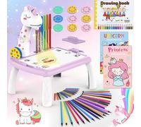 BuzzoXerex Projecteur Dessin Enfants, 52 Pièces Tableau Dessin Projection Enfant Set avec 72 Motifs, Carnet de Croquis, Carnet d'autocollants, Crayons de Couleur pour Enfants 3-10 Ans (Violet)