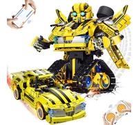 BuzzoXerex Technic Robot Jouet de Construction et Voitures de Course Programmable 2 en 1, Télécommande et APP, 8-12 Ans, Jaune