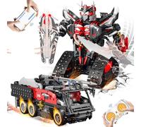 BuzzoXerex Technic Robot Telecommande, 2 en 1 Jouet de Construction Programmable Cadeaux pour Adultes Enfants (Rouge Argent)