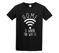 Buzzs Home is Where The WiFi is Ladies Internet Fashion Slogan Men's T-Shirt Unisex Black Cotton Print Tee Shirts M