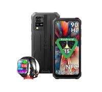 BV4800 SE Téléphone Portable Incassable,Android 15 Smartphone 12Go+64Go,6.56 HD+ 90Hz,Dual SIM 4G Noir avec Smartwatch Blackview W60
