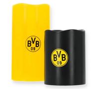 BVB Lot de 2 bougies LED en cire véritable, 15 cm et 10 cm, noir/jaune, avec logo BVB, à piles