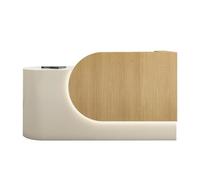 BVCL Comptoir d'accueil avec tiroir et étagères Ouvertes, éclairage LED, for Magasin de vêtements, locaux d'entreprise, café-Boutique(Wood Color - Right,150cm)