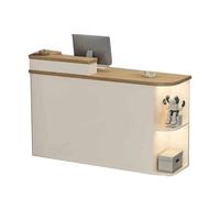 BVCL Comptoir de Réception Professionnel avec Tiroirs Verrouillables, Portes LED et Grand Plateau | pour Hôtels, Bureaux et Entreprises(Beige Wood Grain - Left,110cm)