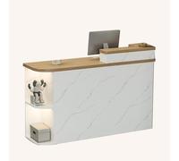 BVCL Comptoir Réception Professionnel - Grands Compartiments Ouverts + tiroirs et armoires | pour Entreprises, Hôtels, Cafés(Wood Color - Right,120cm)