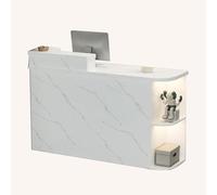 BVCL Comptoir Réception Professionnel - Grands Compartiments Ouverts + tiroirs et armoires | pour Entreprises, Hôtels, Cafés(White Stone Pattern - Left,80cm)