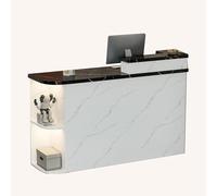 BVCL Comptoir Réception Professionnel - Grands Compartiments Ouverts + tiroirs et armoires | pour Entreprises, Hôtels, Cafés(Black Stone Pattern - Right,80cm)