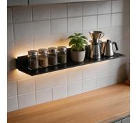 BVCL Étagère Murale à LED, Tablette Flottante en Métal avec Éclairage | Suspendue Décoration pour Bouteilles Cadres Photo Objet, Salon Chambre Cuisine(Black,100cm)
