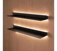 BVCL Étagère Murale en Métal avec Éclairage LED Intégré, Présentoir à Suspendre pour Cuisine, Salle De Bain, Salon, Style Moderne(Black,100 cm)