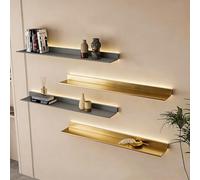 BVCL Étagère Murale en Métal avec Éclairage LED Intégré, Présentoir à Suspendre pour Cuisine, Salle De Bain, Salon, Style Moderne(Gold,100 cm)