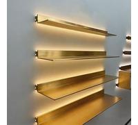 BVCL Étagère Murale en Métal avec Éclairage LED Intégré, Présentoir à Suspendre pour Cuisine, Salle De Bain, Salon, Style Moderne(Gold,80 cm)