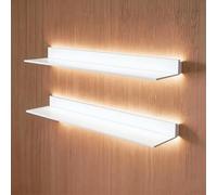 BVCL Étagère Murale en Métal avec Éclairage LED Intégré, Présentoir à Suspendre pour Cuisine, Salle De Bain, Salon, Style Moderne(White,120 cm)