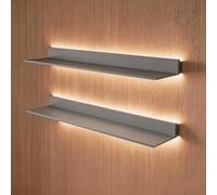 BVCL Étagère Murale en Métal avec Éclairage LED Intégré, Présentoir à Suspendre pour Cuisine, Salle De Bain, Salon, Style Moderne(Gray,80 cm)