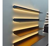 BVCL Étagère Murale en Métal avec Éclairage LED Intégré, Présentoir à Suspendre pour Cuisine, Salle De Bain, Salon, Style Moderne(Black,100 cm)