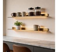 BVCL Étagère Murale en Métal avec Éclairage LED Intégré, Présentoir à Suspendre pour Cuisine, Salle De Bain, Salon, Style Moderne(Gold,60 cm)