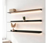 BVCL Étagère Murale Flottante LED Métal - Éclairage Intégré | Tablette Flottante, Suspendue avec Étagères Lumineuses pour Bouteilles Cadres Photo Objet Salon Chambre(Black,120 cm)