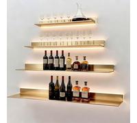 BVCL Étagère Vitrine Murale Flottante LED,Étagère Murale Flottante en Métal,avec Éclairage LED Intégré pour Cuisine,Salon,Bar,Moderne(Gold,120cm)